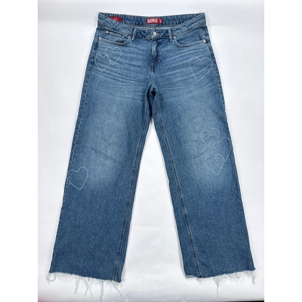 Lucky Brand Womens Jeans 12/31R Blue Baggy Wide Leg Heart Embroidered Y2K Boho